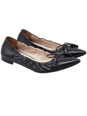 Prada Pointed-Toe
crinkled Leather Front string Bow Ballet Flats SZ 36 1/2